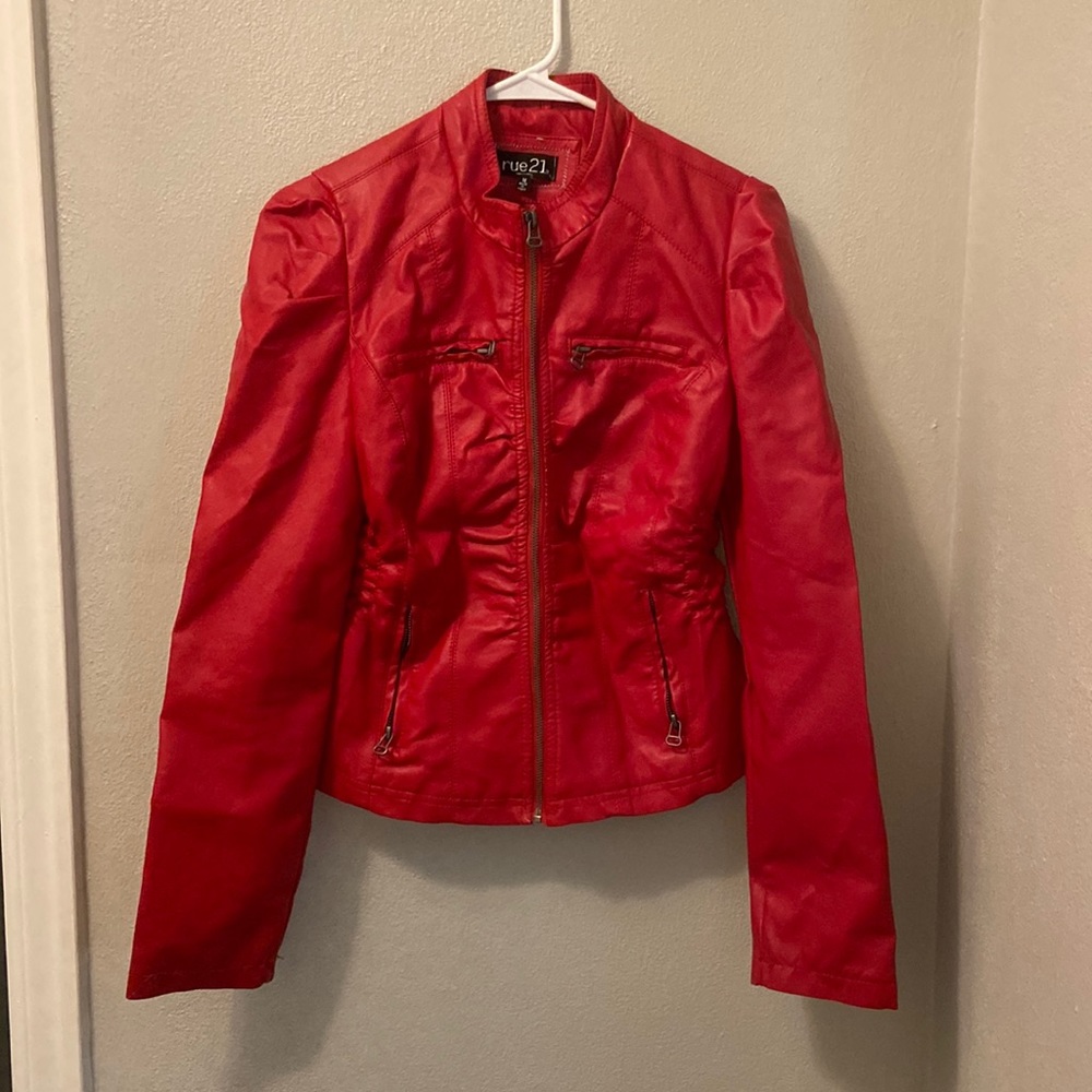 Rue 21 red faux leather jacket size medium petite
